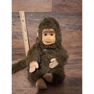 Vintage Hosung  Monkey Hand Puppet Plush Flocked Face Chimp Squeaks 1994